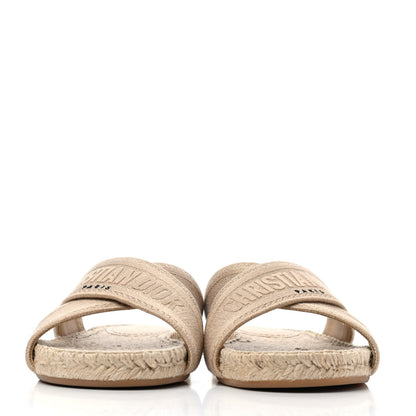Christian Dior Canvas Embroidered Granville Espadrille Crisscross Flat Slide Sandals 40 Cream 2 of 4