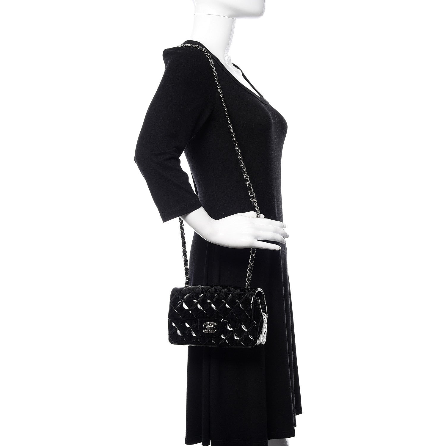 Chanel Patent Calfskin Quilted Mini Rectangular Flap Black 2 of 11