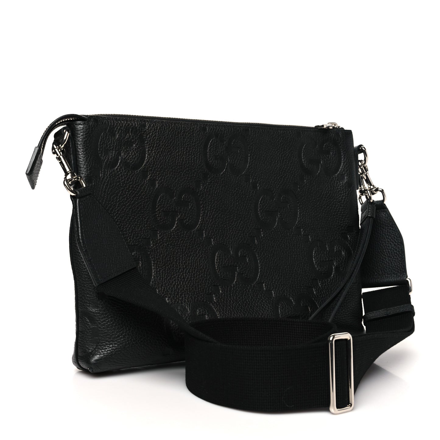 Piuma Calfskin Jumbo GG Embossed Medium Wristlet Messenger Bag Black
