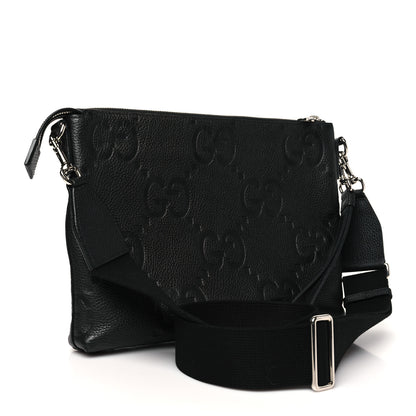 Gucci Piuma Calfskin Jumbo GG Embossed Medium Wristlet Messenger Bag Black 3 of 11