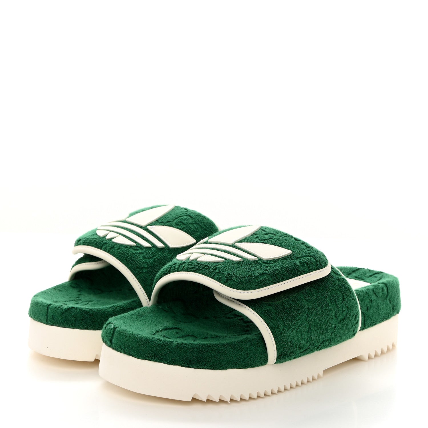 Gucci X ADIDAS Terry Cloth GG Monogram Mens Platform Sandals 8 Green 3 of 8