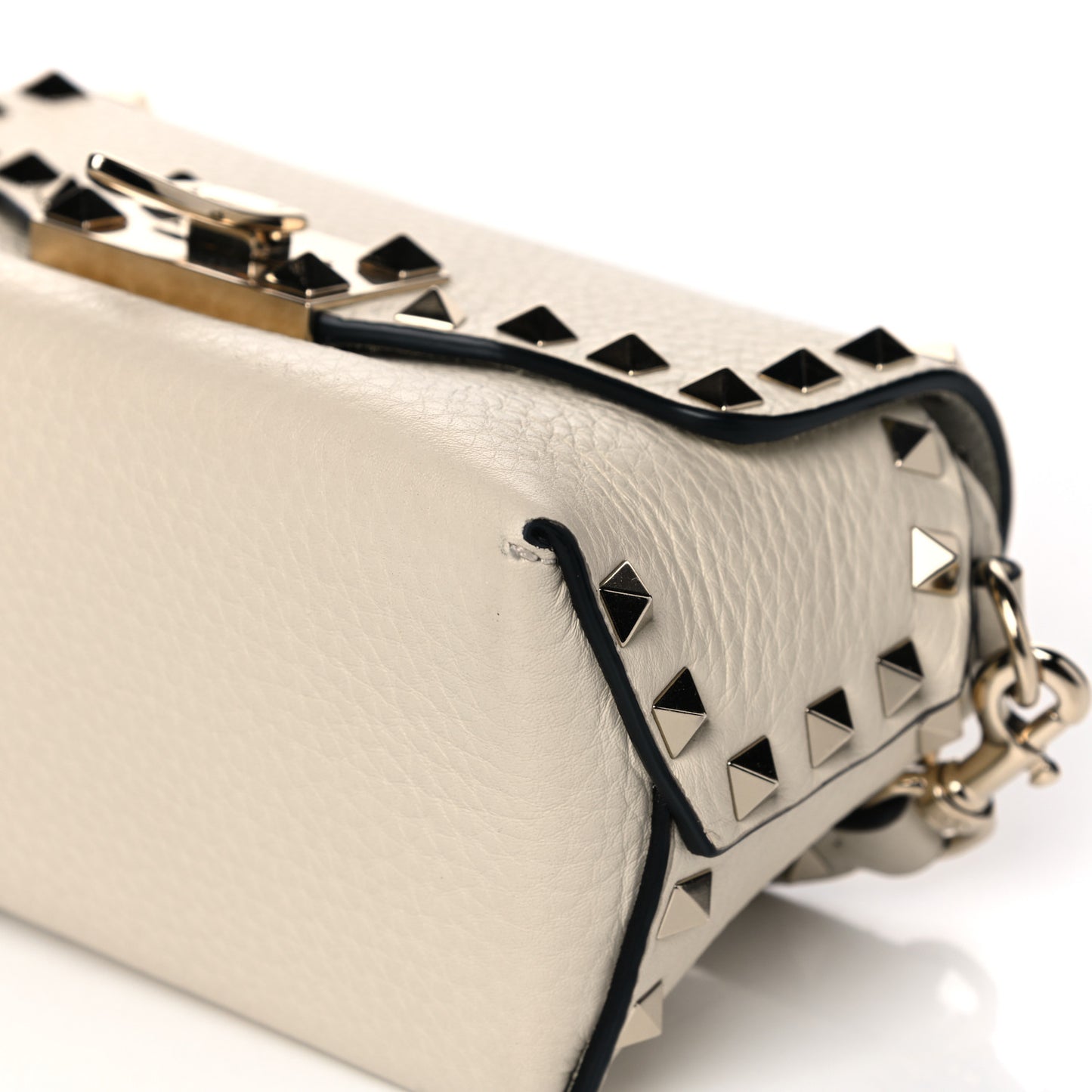 Pebbled Calfskin Mini Rockstud Crossbody Bag White