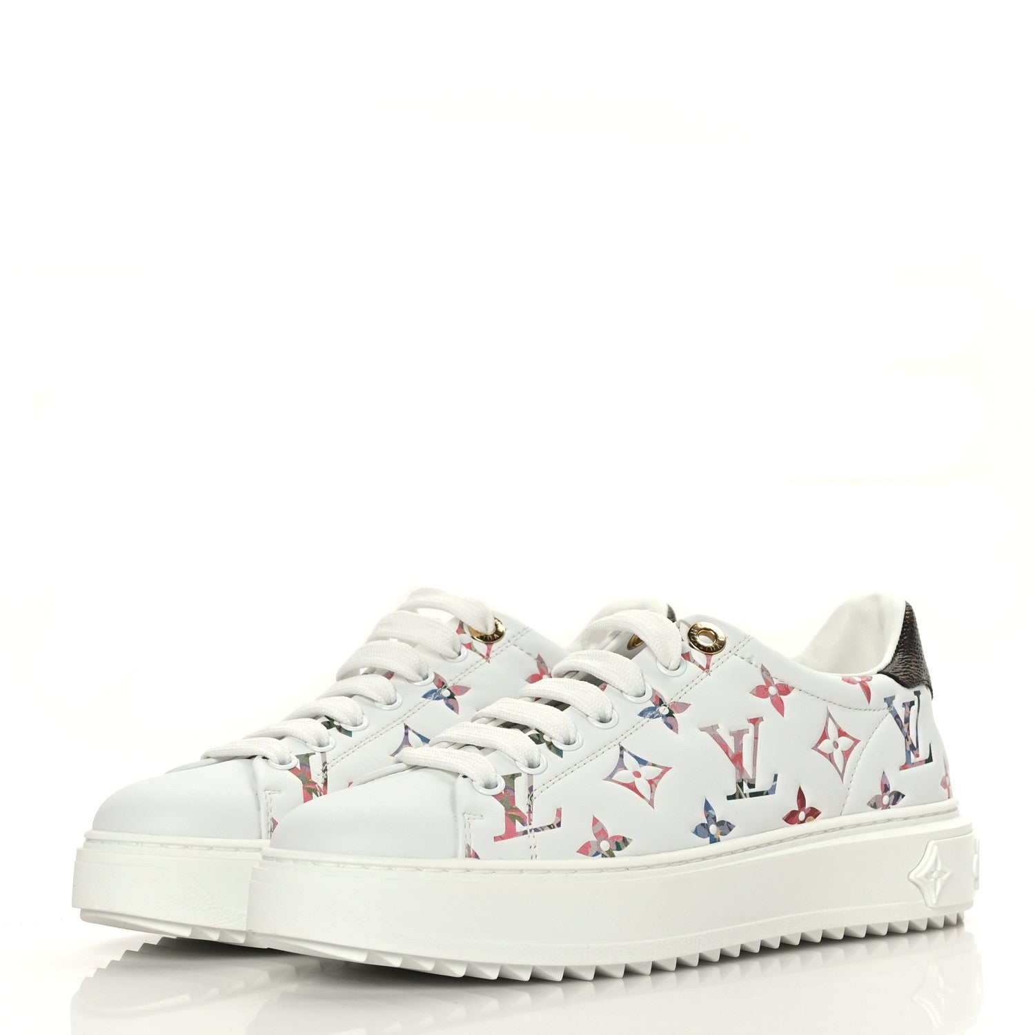 Louis Vuitton Lambskin Embossed Floral Monogram Time Out Sneakers 37 White 3 of 7