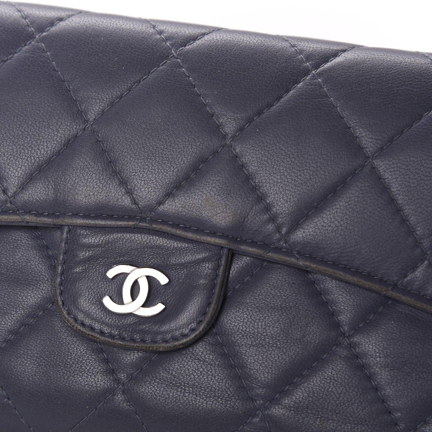 Lambskin Quilted Large Flap Wallet Purple