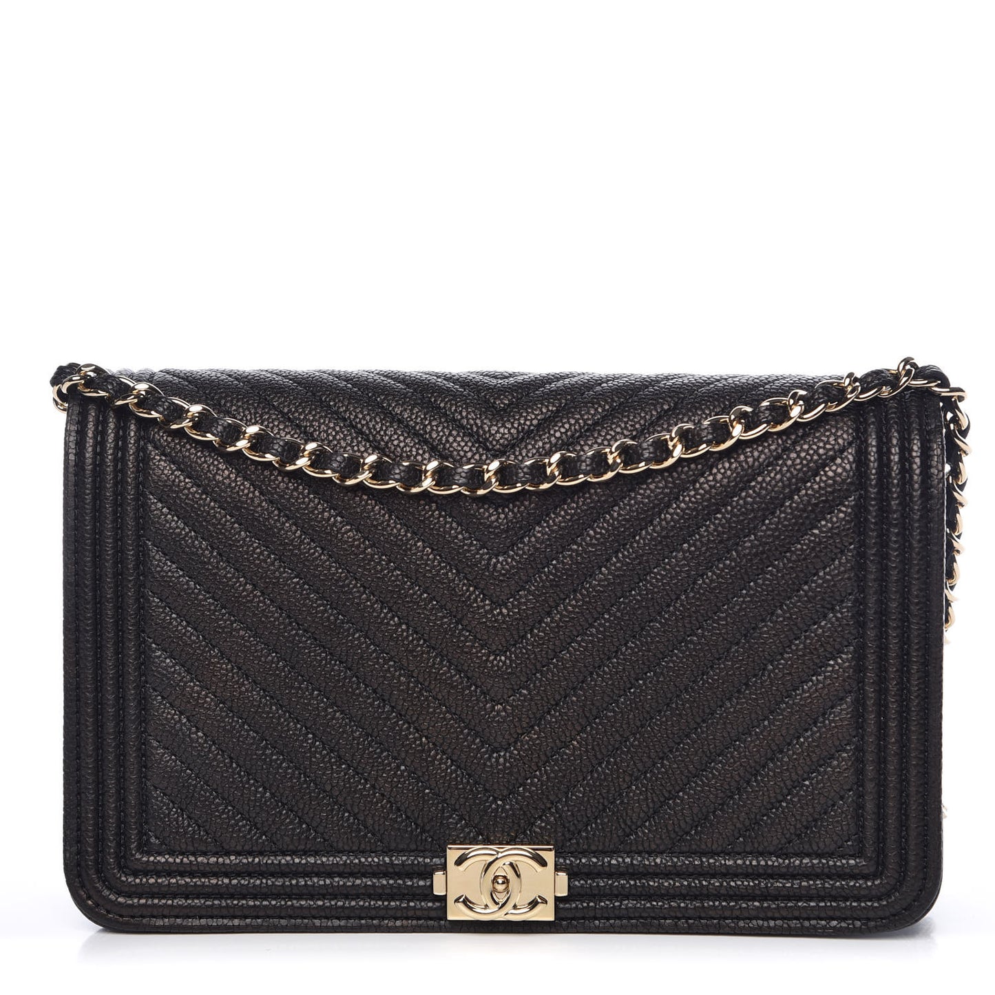 Caviar Chevron Quilted Boy Wallet On Chain WOC Black