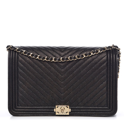 Chanel Caviar Chevron Quilted Boy Wallet On Chain WOC Black 1 of 10