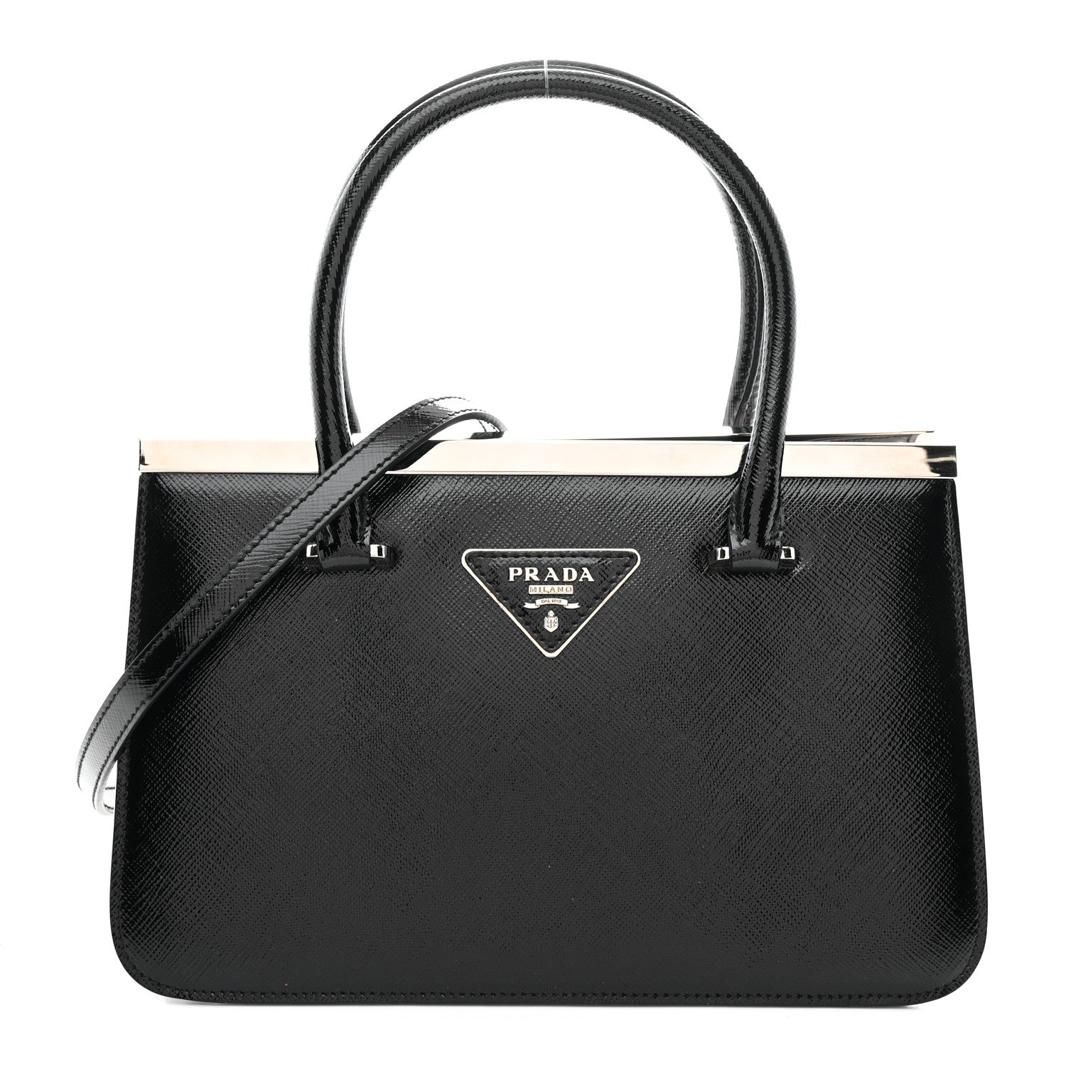Prada Saffiano Vernice Top Handle Bag Black 1 of 10