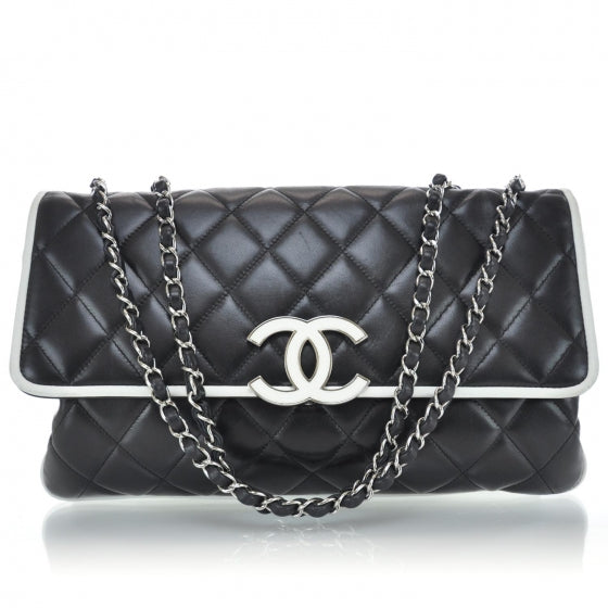 Lambskin Quilted XL Flap Black White