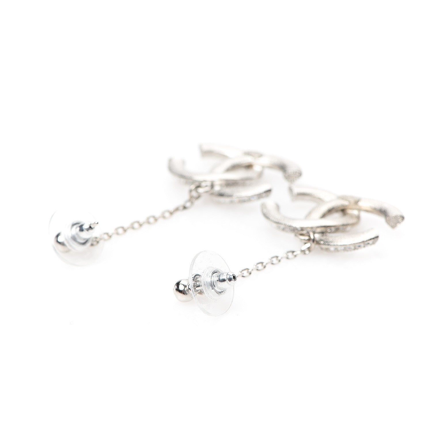 Chanel Baguette Crystal CC Drop Earrings Silver 3 of 5