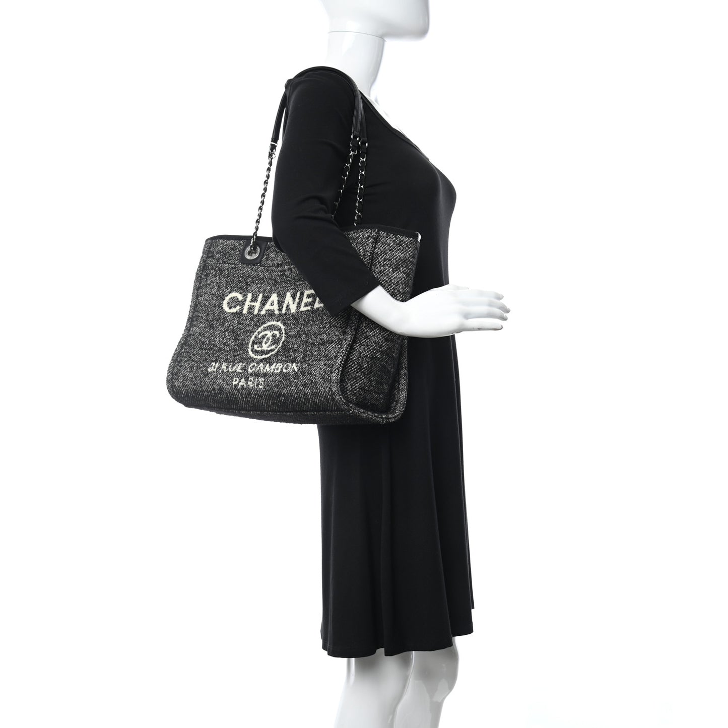 Mixed Fibers Calfskin Small Deauville Tote Black
