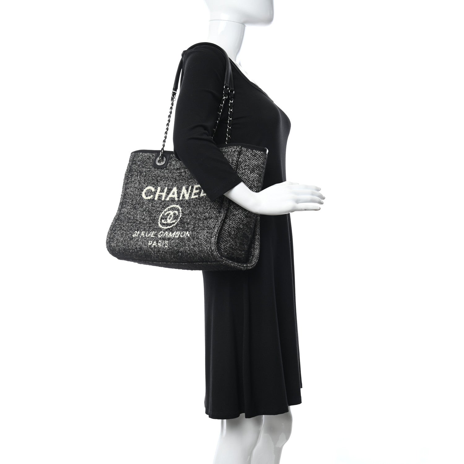 Chanel Mixed Fibers Calfskin Small Deauville Tote Black 3 of 5