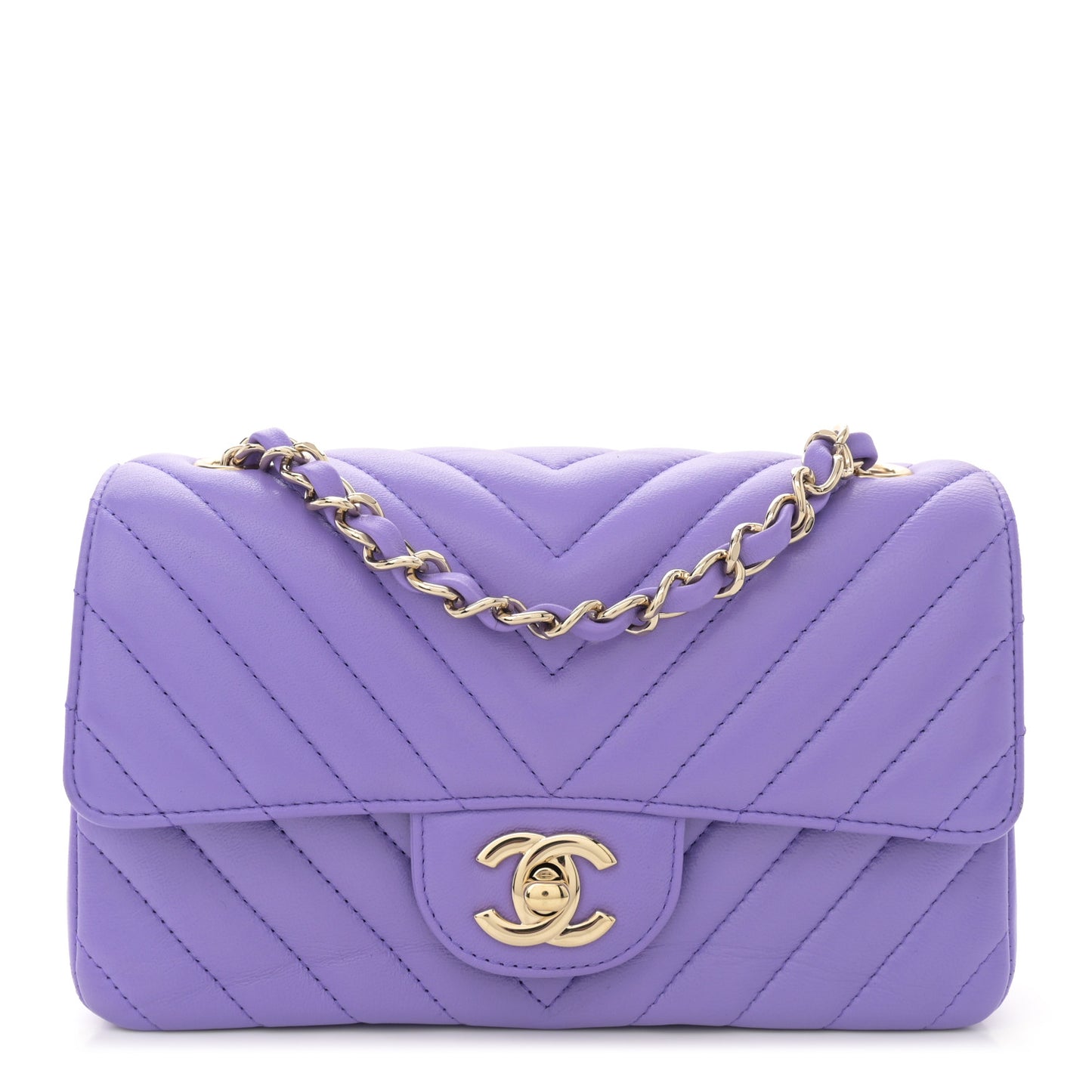 Lambskin Chevron Quilted Mini Rectangular Flap Purple