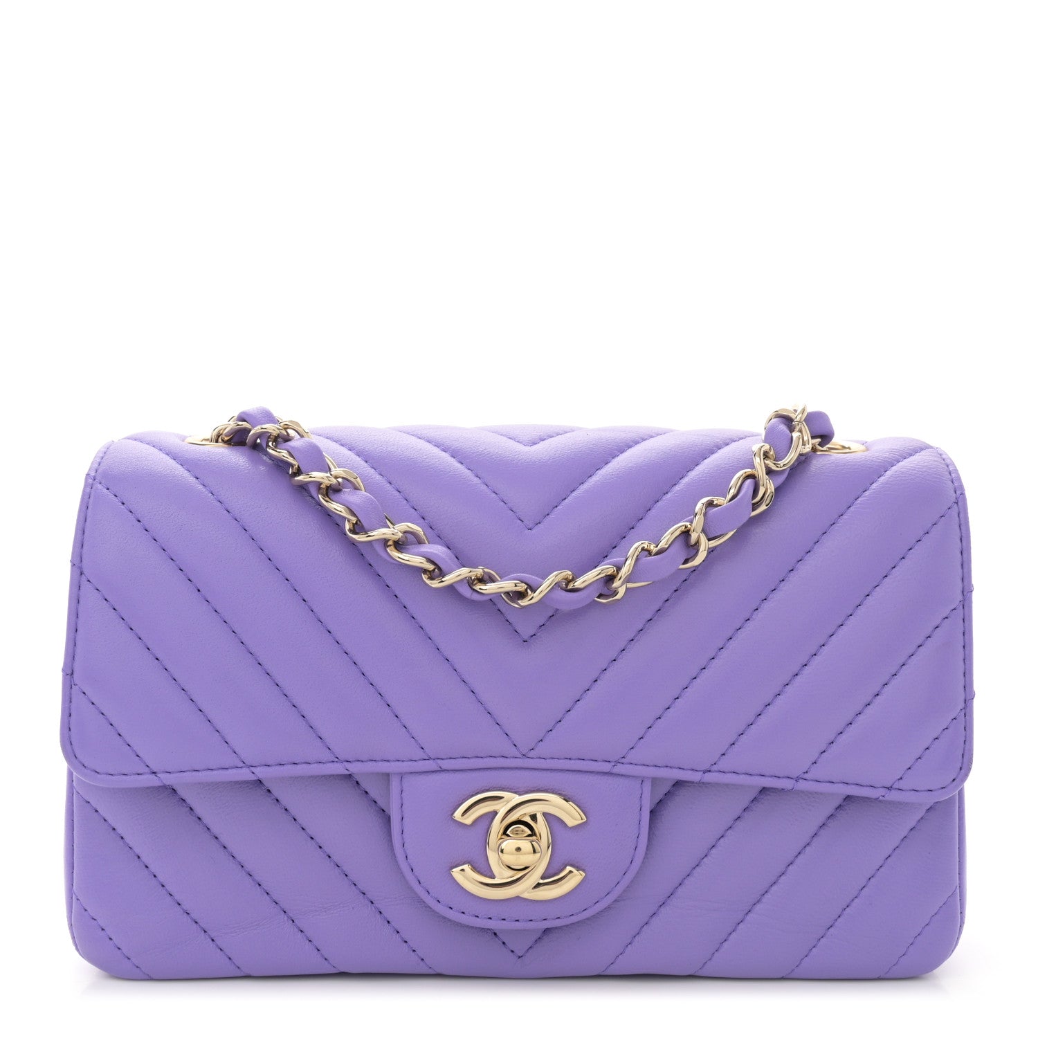 Chanel Lambskin Chevron Quilted Mini Rectangular Flap Purple 1 of 12