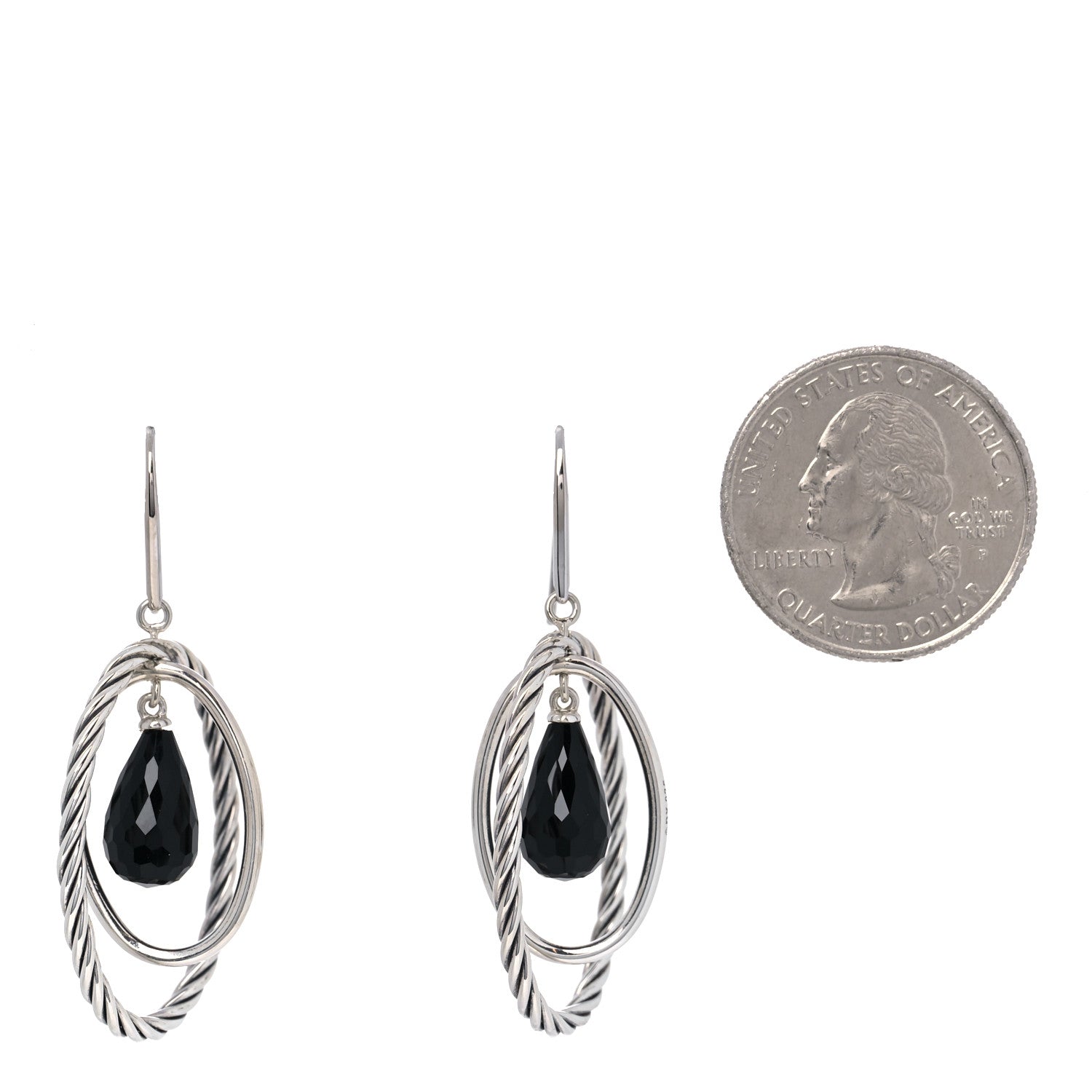 David Yurman Sterling Silver Black Onyx Oval Drop Earrings 2 of 4