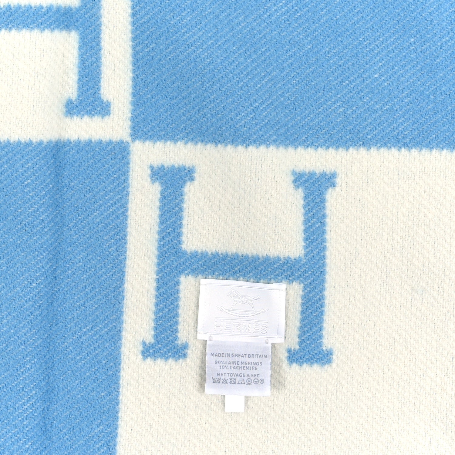 Hermes Wool Cashmere Avalon Baby Blanket Bleu Genievre White 3 of 3