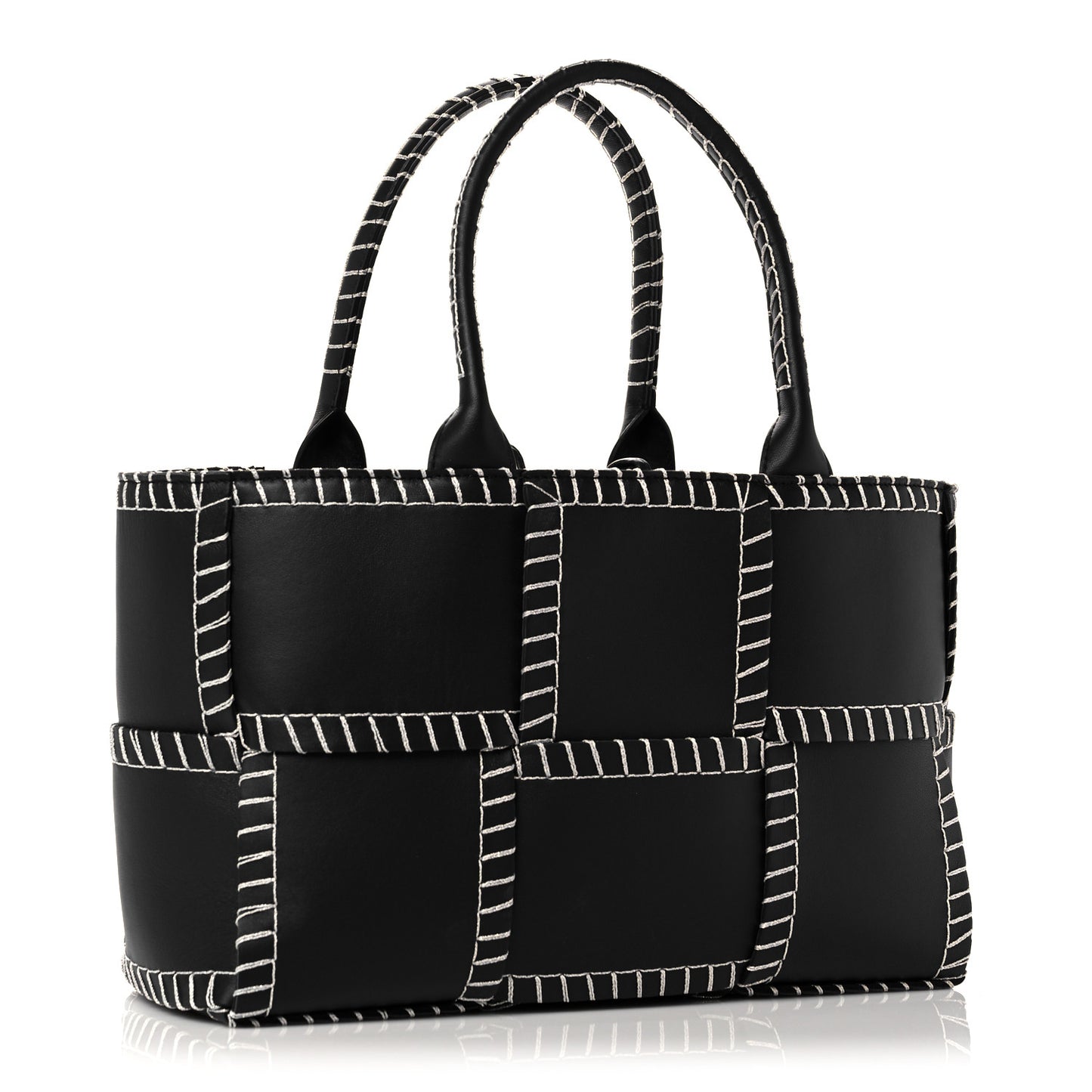 Nappa Maxi Intrecciato Overlock Stitched Small Arco Tote Black Silver