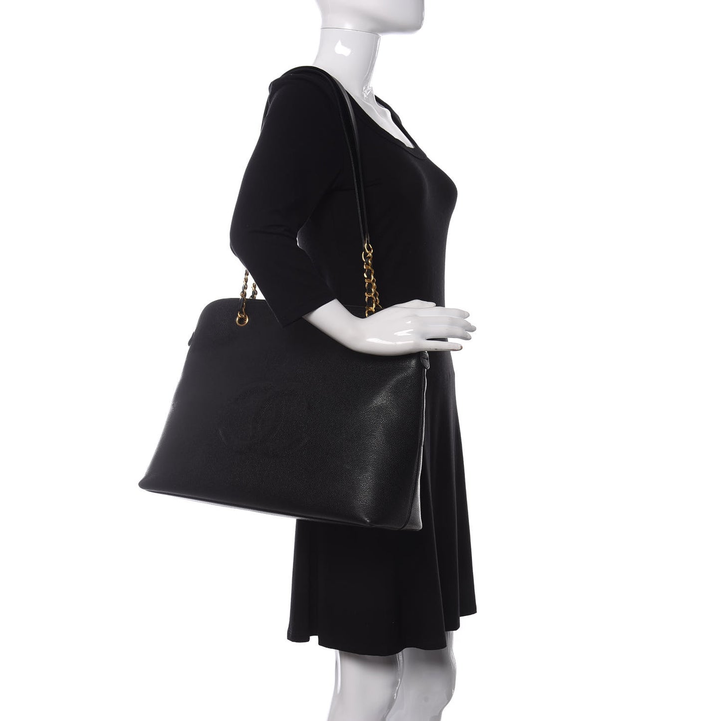 Caviar Large CC Shoulder Bag Black