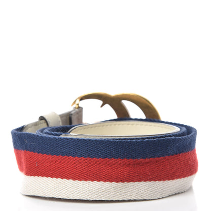 Gucci Nylon Calfskin Sylvie Web Double G 40mm Belt 85 34 Mystic White Hibiscus Red Maritime 3 of 10