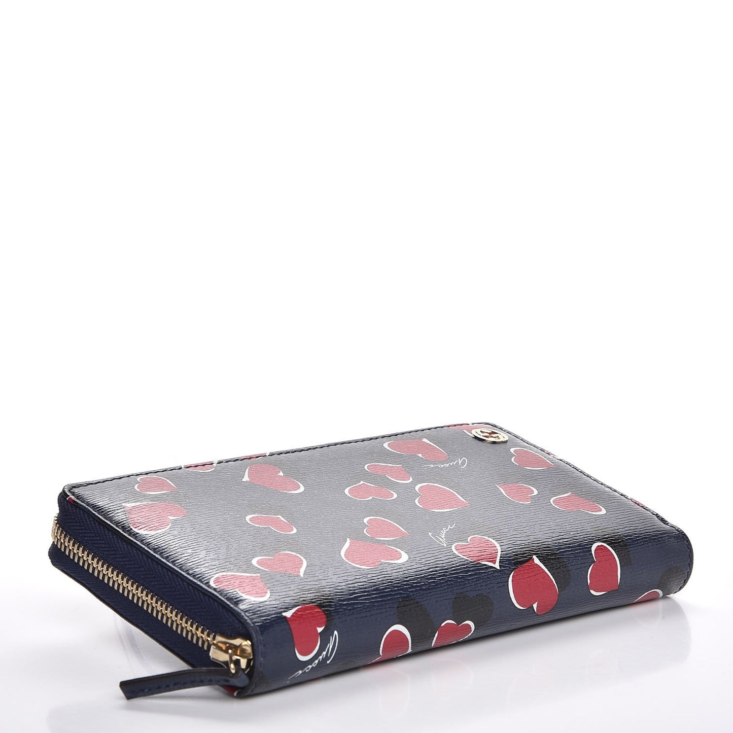 Calfskin Heartbeat Print Zip Around Wallet Blue
