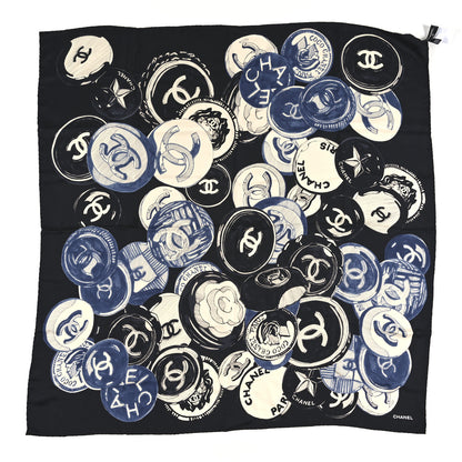 Chanel Silk CC Scarf Black Blue White 1 of 4