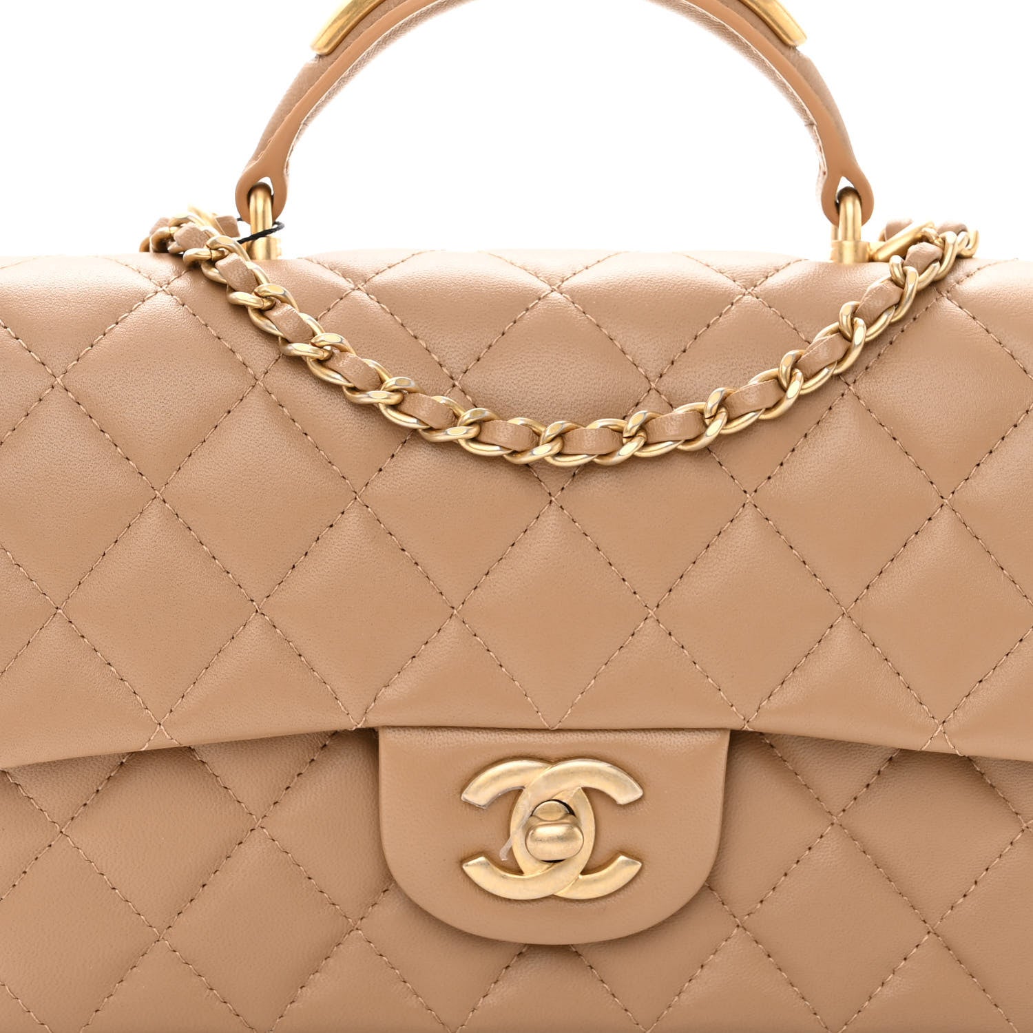 Chanel Lambskin Quilted Mini Top Handle Rectangular Flap Beige 8 of 11