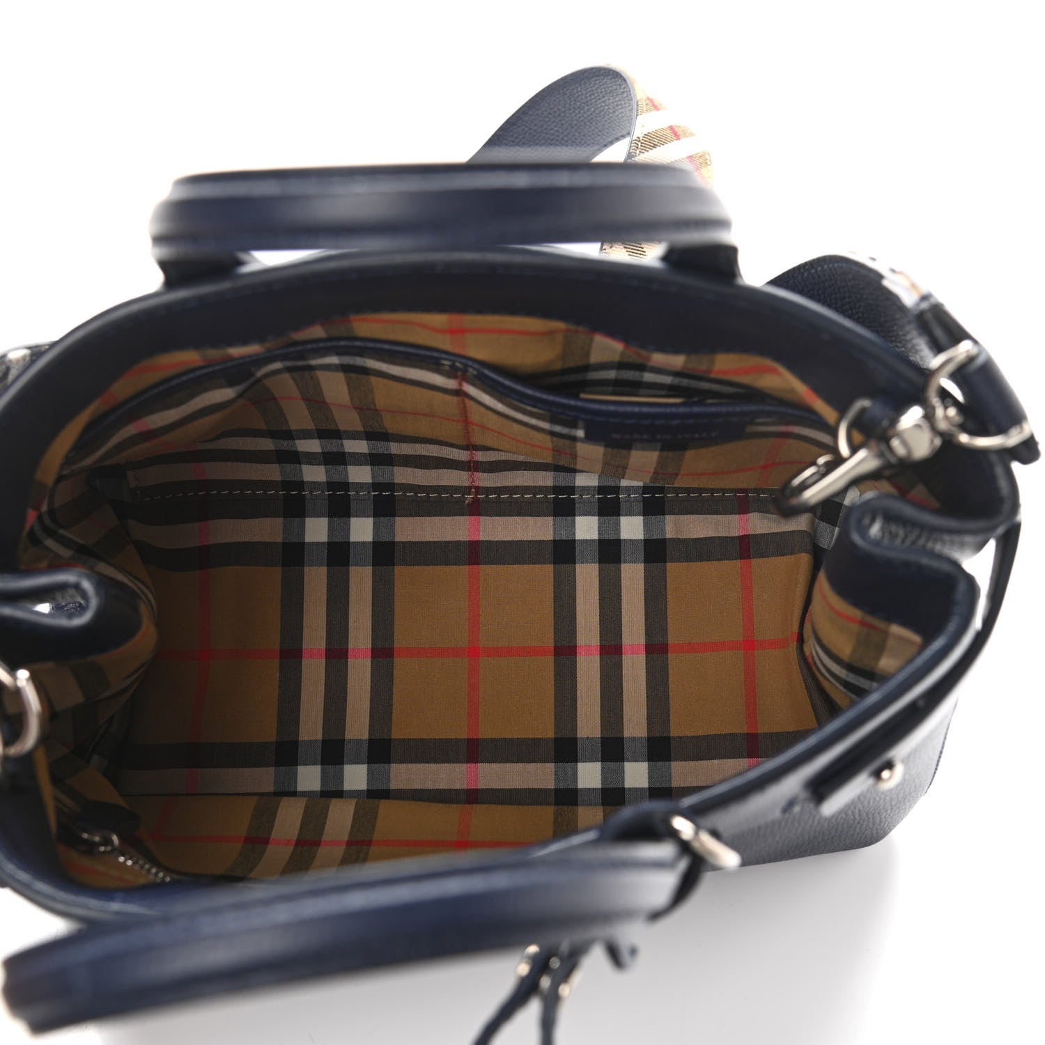 Burberry Derby Calfskin House Check Small Banner Tote Regency Blue 5 of 9
