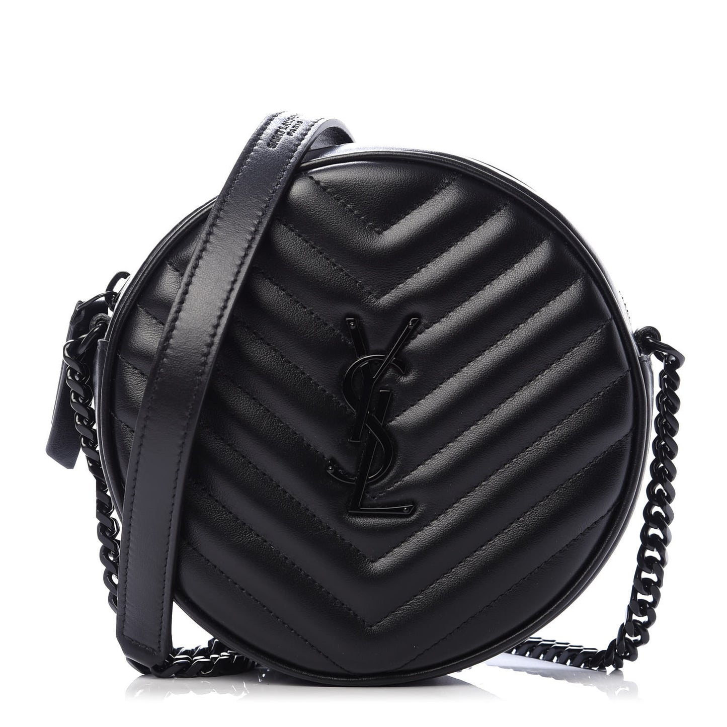 Calfskin Matelasse Chevron Round Vinyle Camera Bag Black