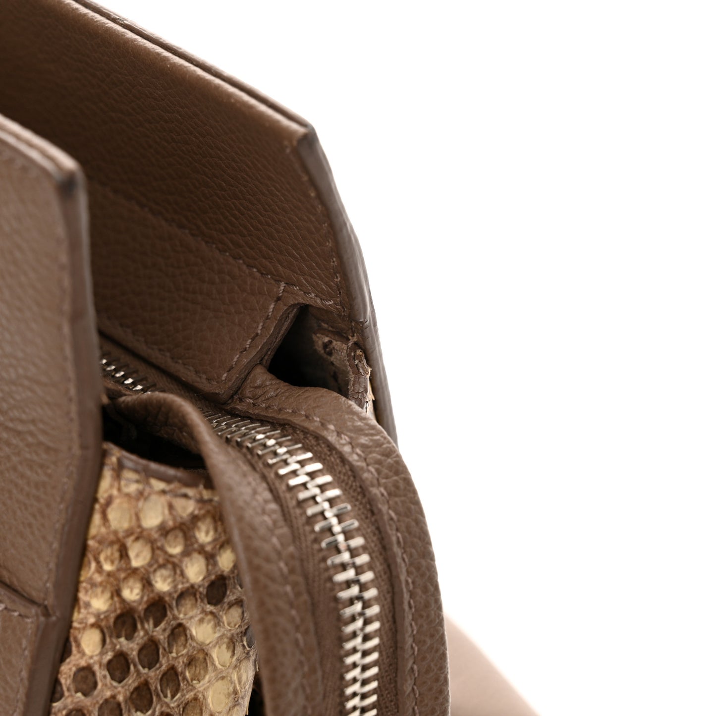 Grained Calfskin Snakeskin Small Cabas Rive Gauche Taupe