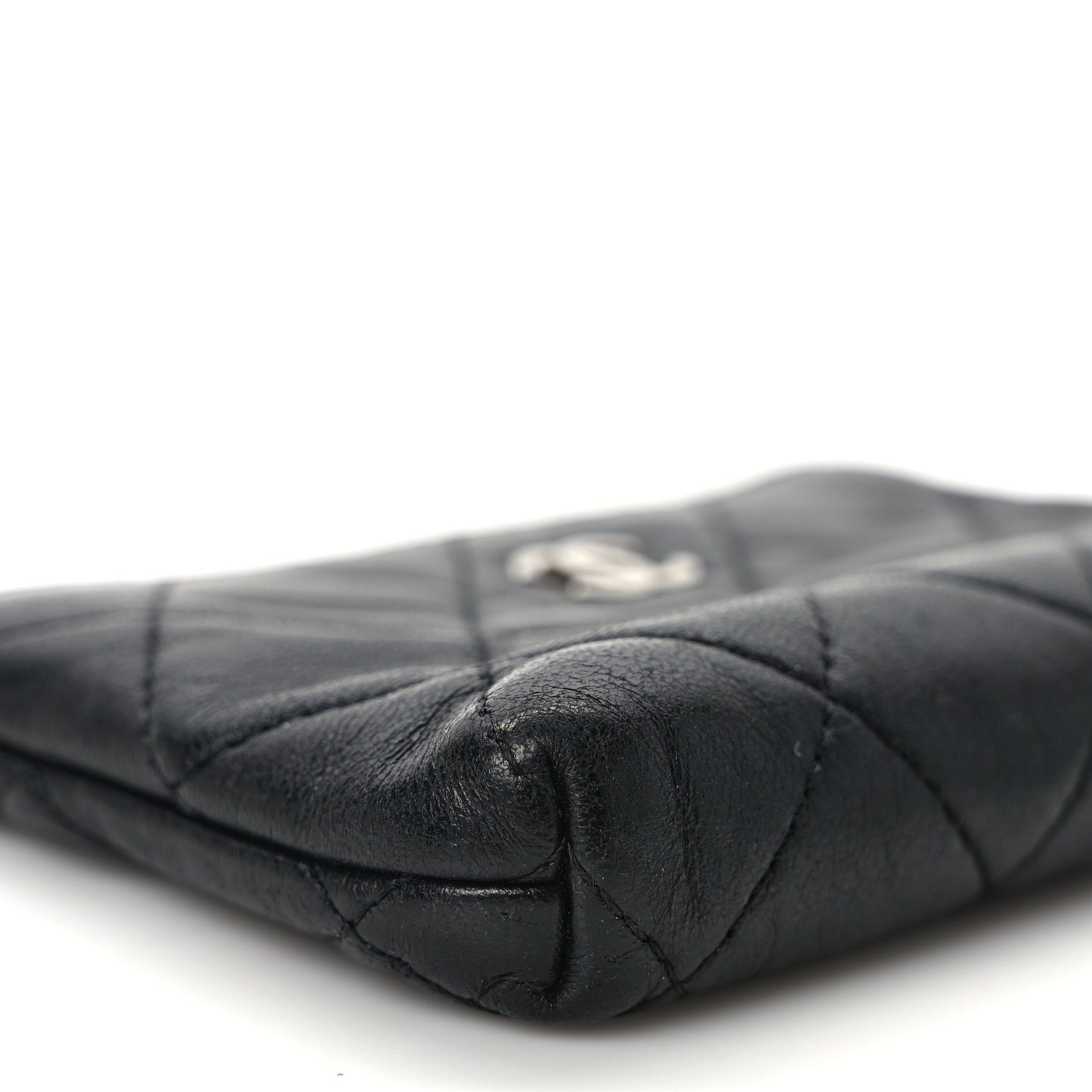 Lambskin Quilted Key Holder Case Black