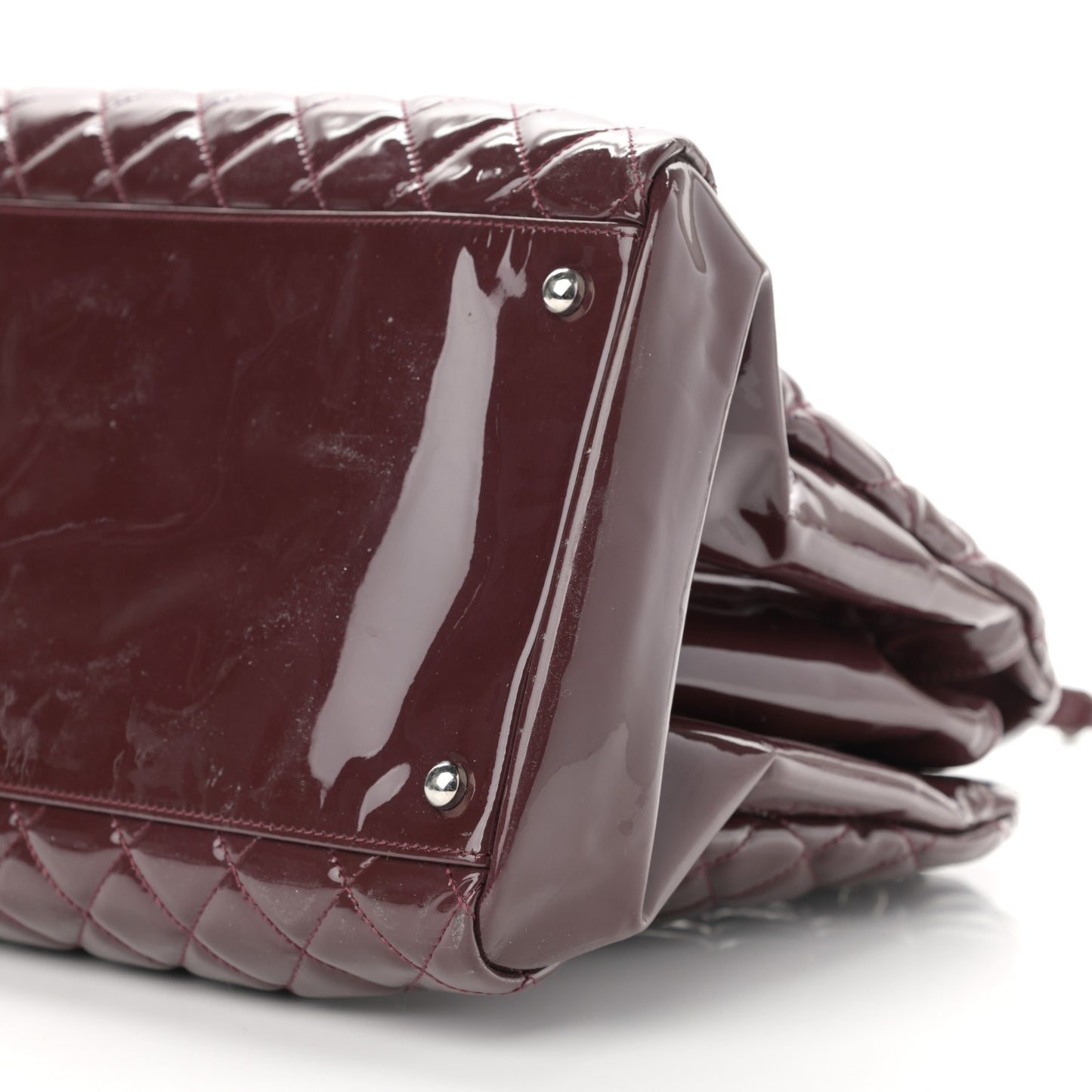 Patent Quilted Maxi Just Mademoiselle Bowling Bag Burgundy