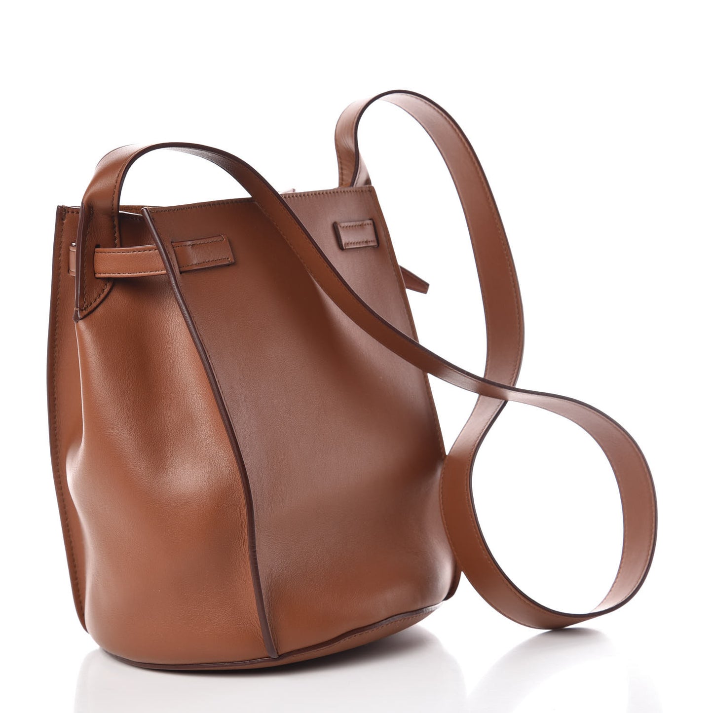 Smooth Calfskin Long Strap Big Bucket Bag Tan