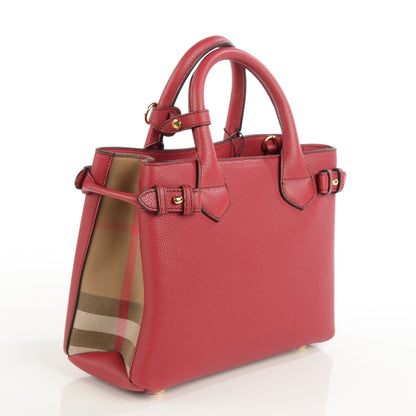 Burberry Grainy Calfskin House Check Small Banner Tote Russet Red 5 of 11