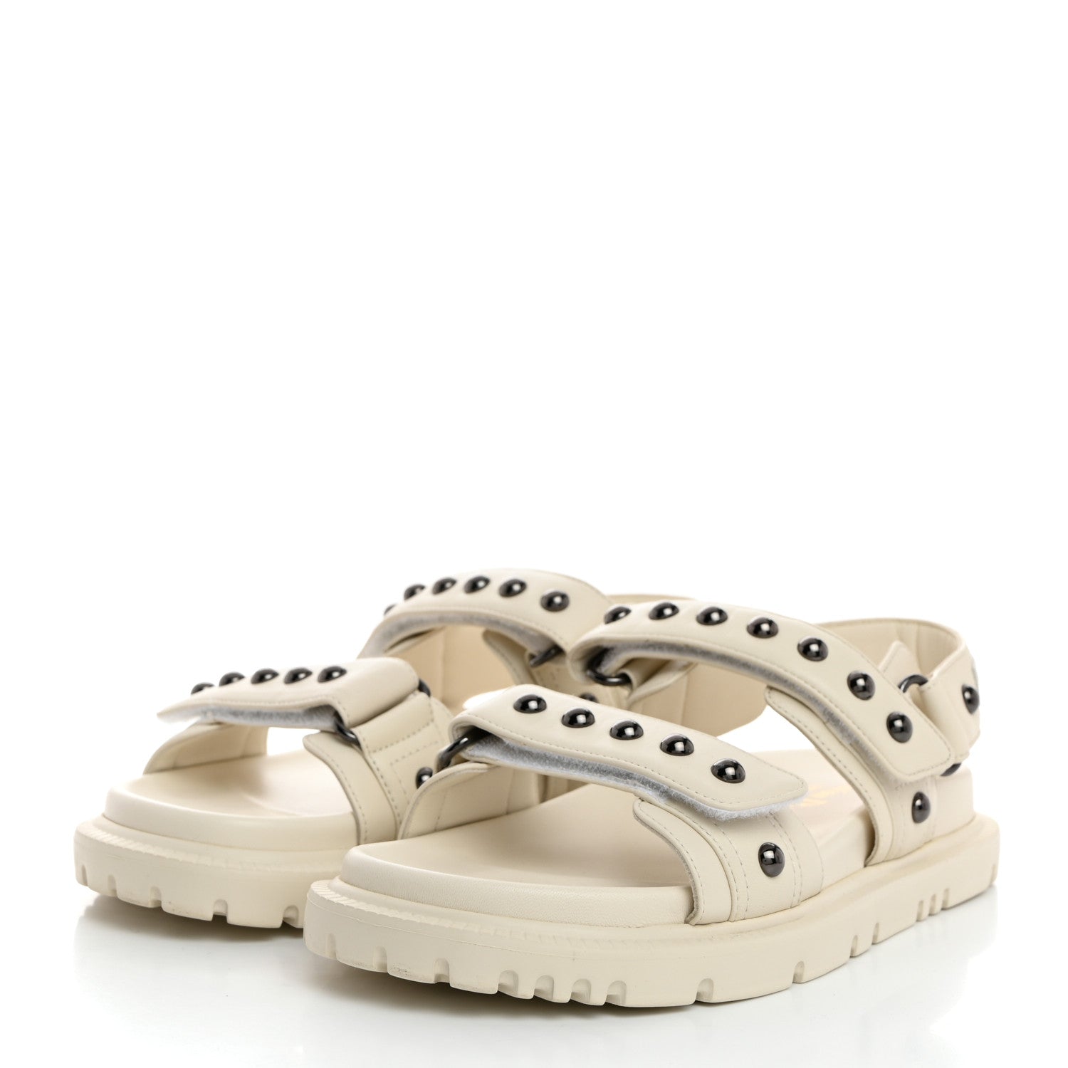 Christian Dior Lambskin Studded Dioract 10mm Sandals 36.5 Off White 3 of 9