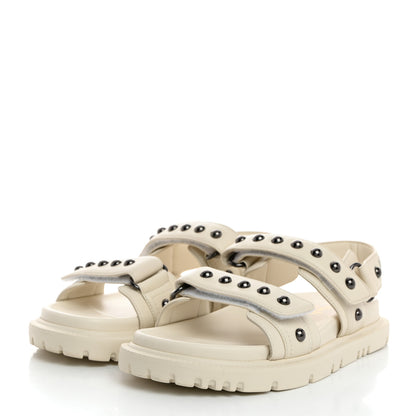 Christian Dior Lambskin Studded Dioract 10mm Sandals 36.5 Off White 3 of 9