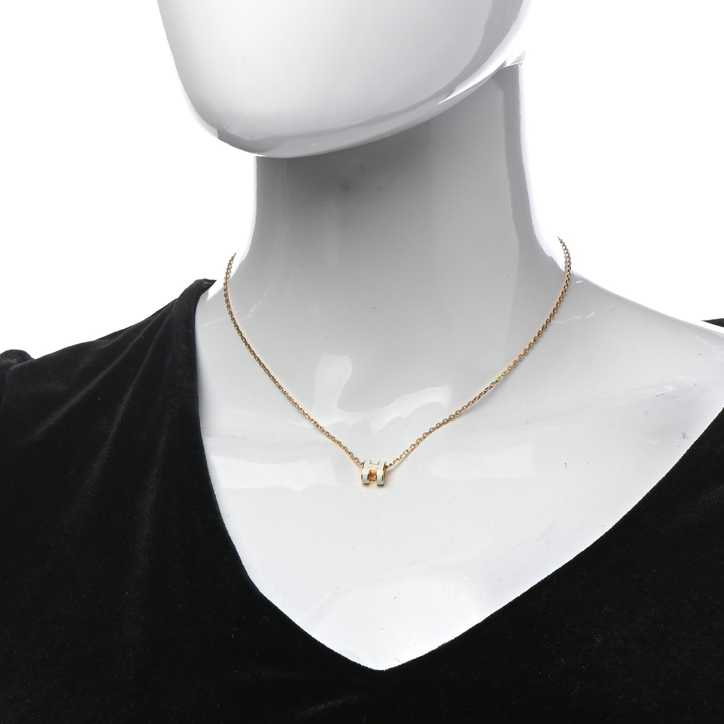 Lacquered Gold Mini Pop H Pendant Necklace White