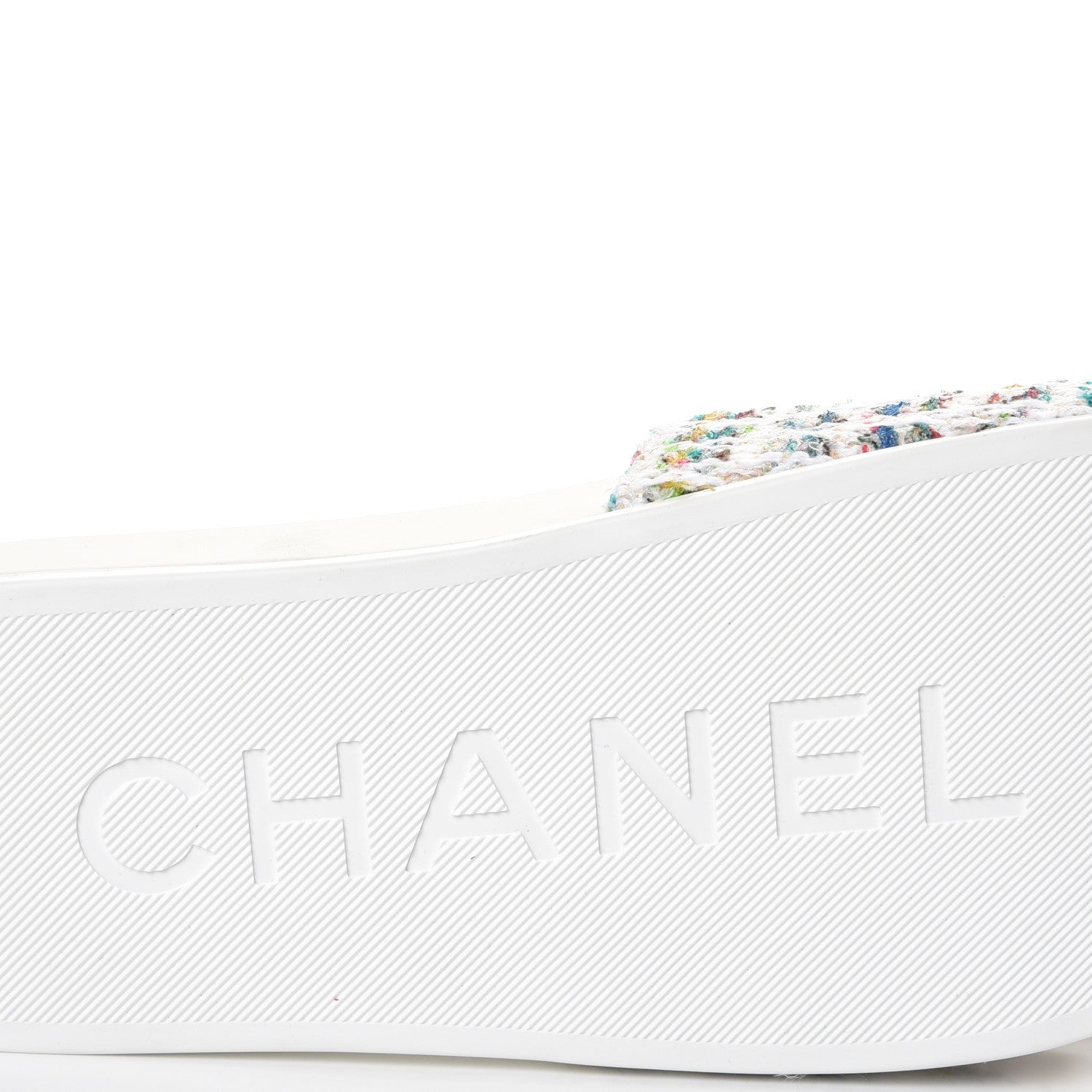 Chanel Tweed Grosgrain Camellia CC Flat Mules 38 Ecru Green Ivory 6 of 10