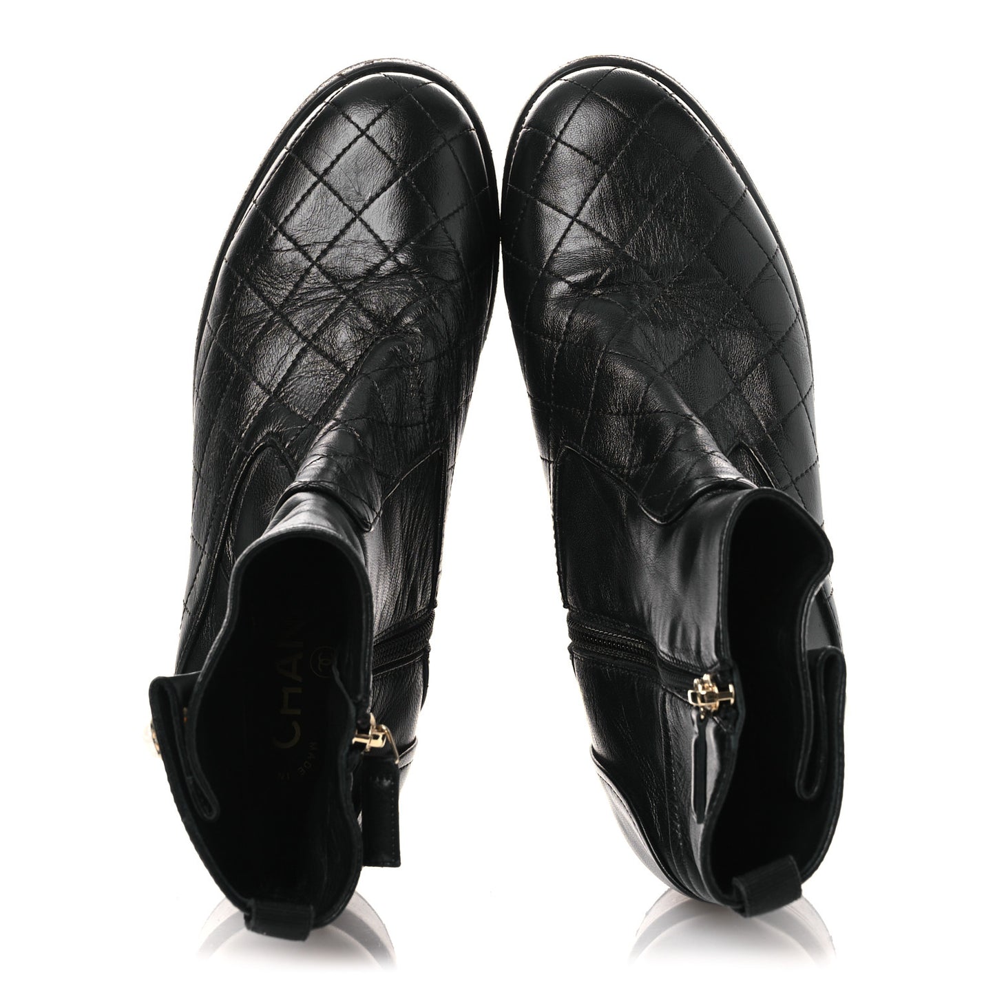 Lambskin Pearl Short Boots 38.5 Black