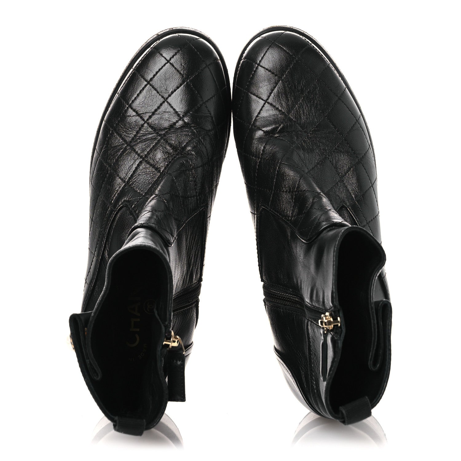 Chanel Lambskin Pearl Short Boots 38.5 Black 2 of 13
