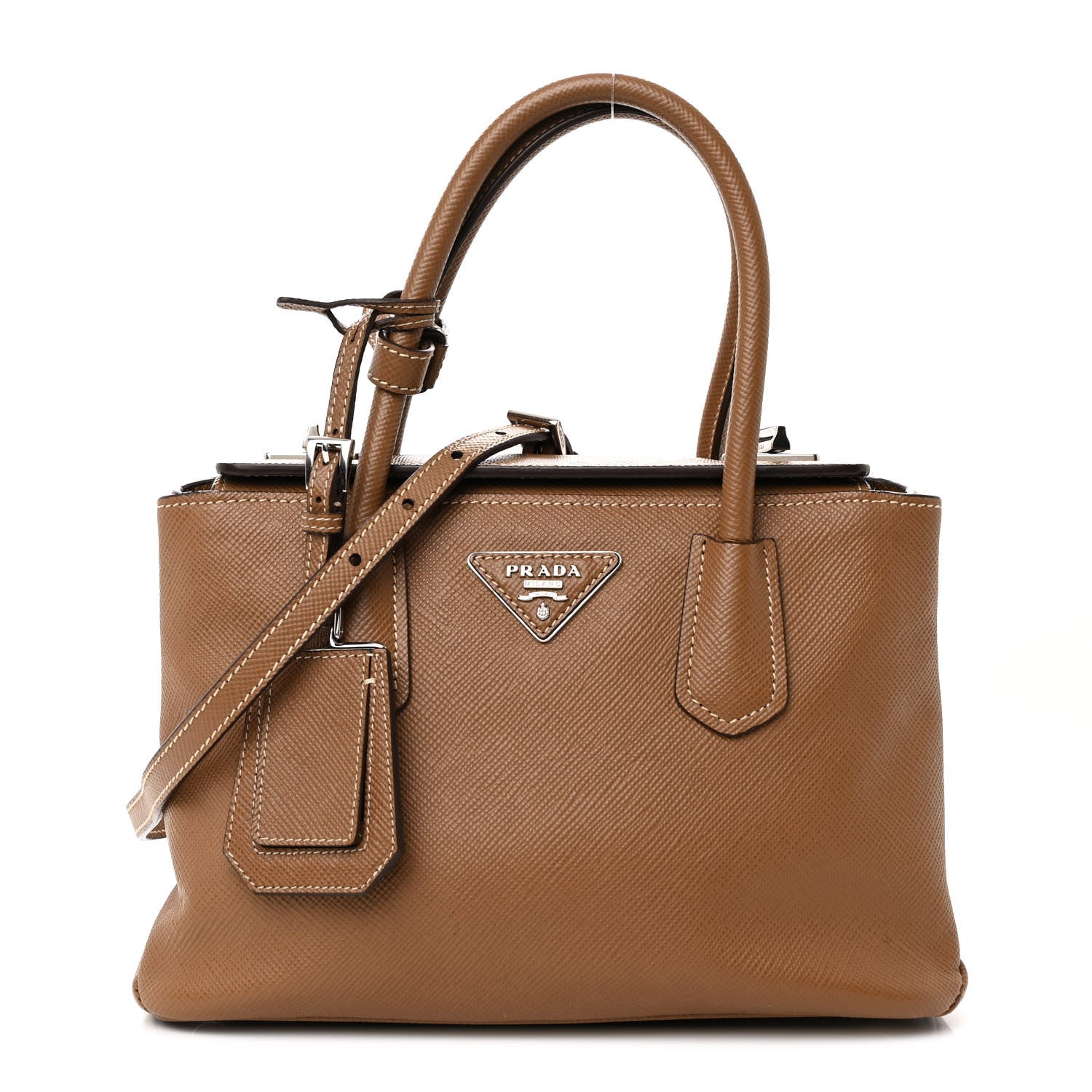 Prada Saffiano Cuir Small Twin Tote Cannella 1 of 11