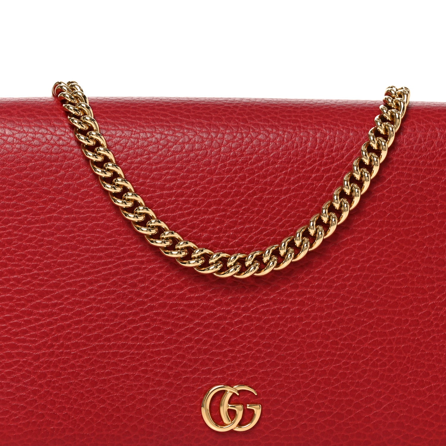 Gucci Dollar Calfskin Mini GG Marmont Chain Wallet Hibiscus Red 7 of 10