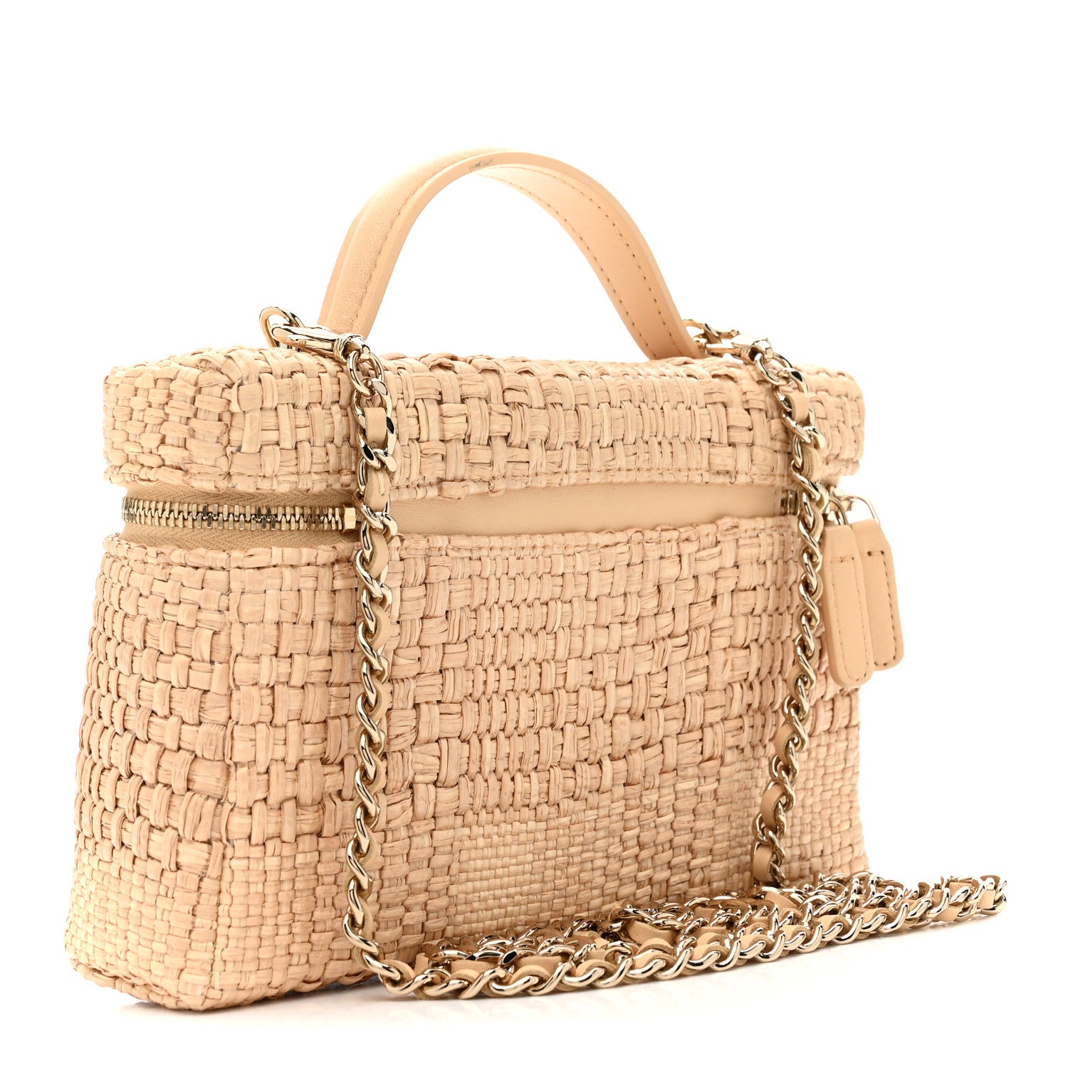 Chanel Braided Raffia Quilted Top Handle Slim Vanity Case With Chain Beige 3 of 11