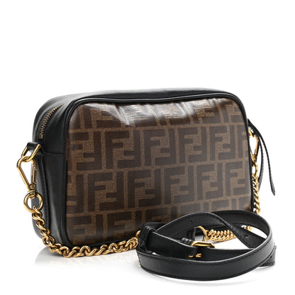 Fendi Glazed Fabric Vitello Century FF 1974 Stamp Patch Camera Case Mogano Panna Black 3 of 10