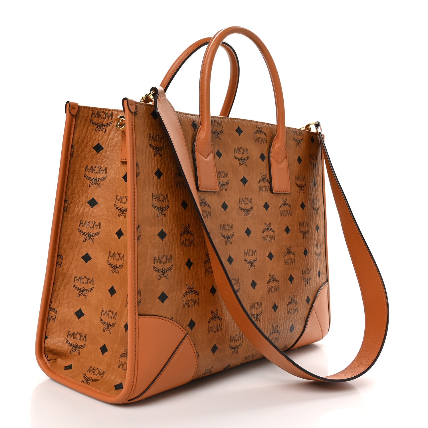 MCM Visetos Large Munchen Tote Cognac 3 of 9