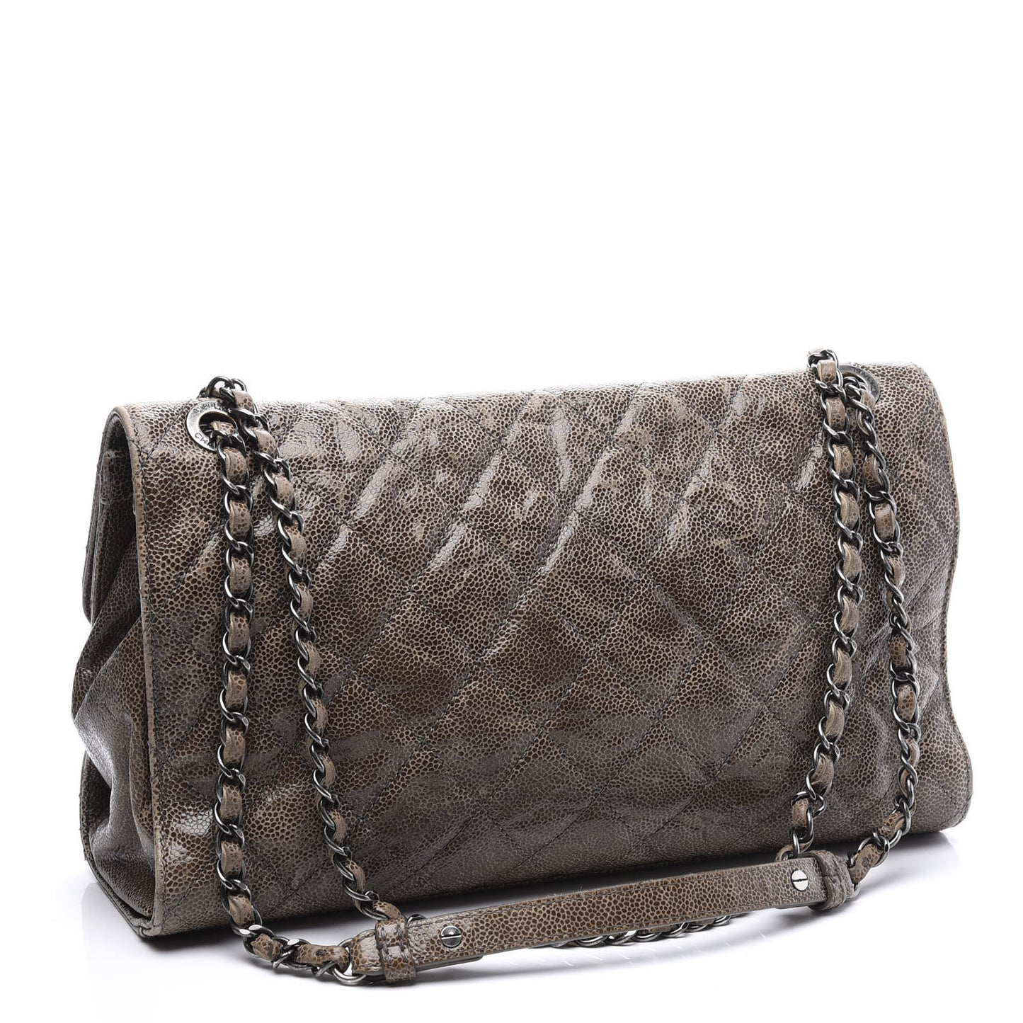 Crumpled Grained Calfskin Jumbo CC Crave Flap Brown