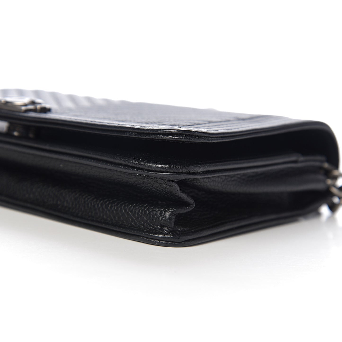 Grained Calfskin Chevron Quilted Boy Wallet On Chain WOC Black