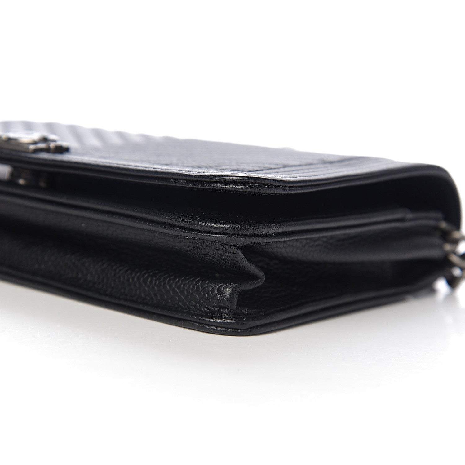 Chanel Grained Calfskin Chevron Quilted Boy Wallet On Chain WOC Black 12 of 14