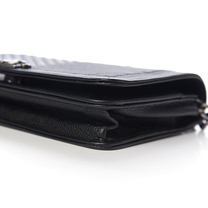 Chanel Grained Calfskin Chevron Quilted Boy Wallet On Chain WOC Black 12 of 14