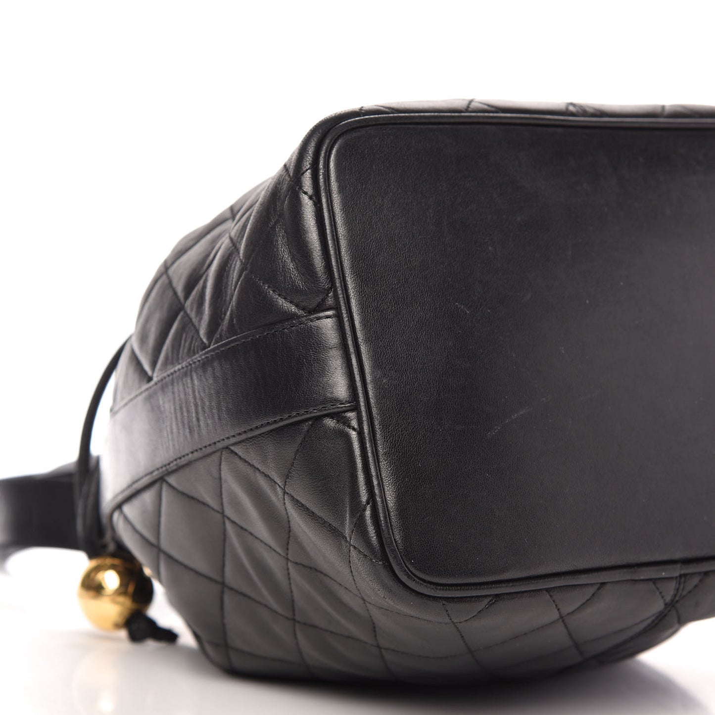 Lambskin Quilted Drawstring Shoulder Bag Black