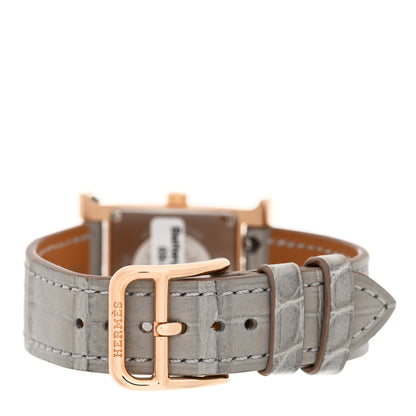 Hermes Stainless Steel Alligator Mother of Pearl 21mm Heure H Hour Quartz Watch Gris Perle 3 of 5
