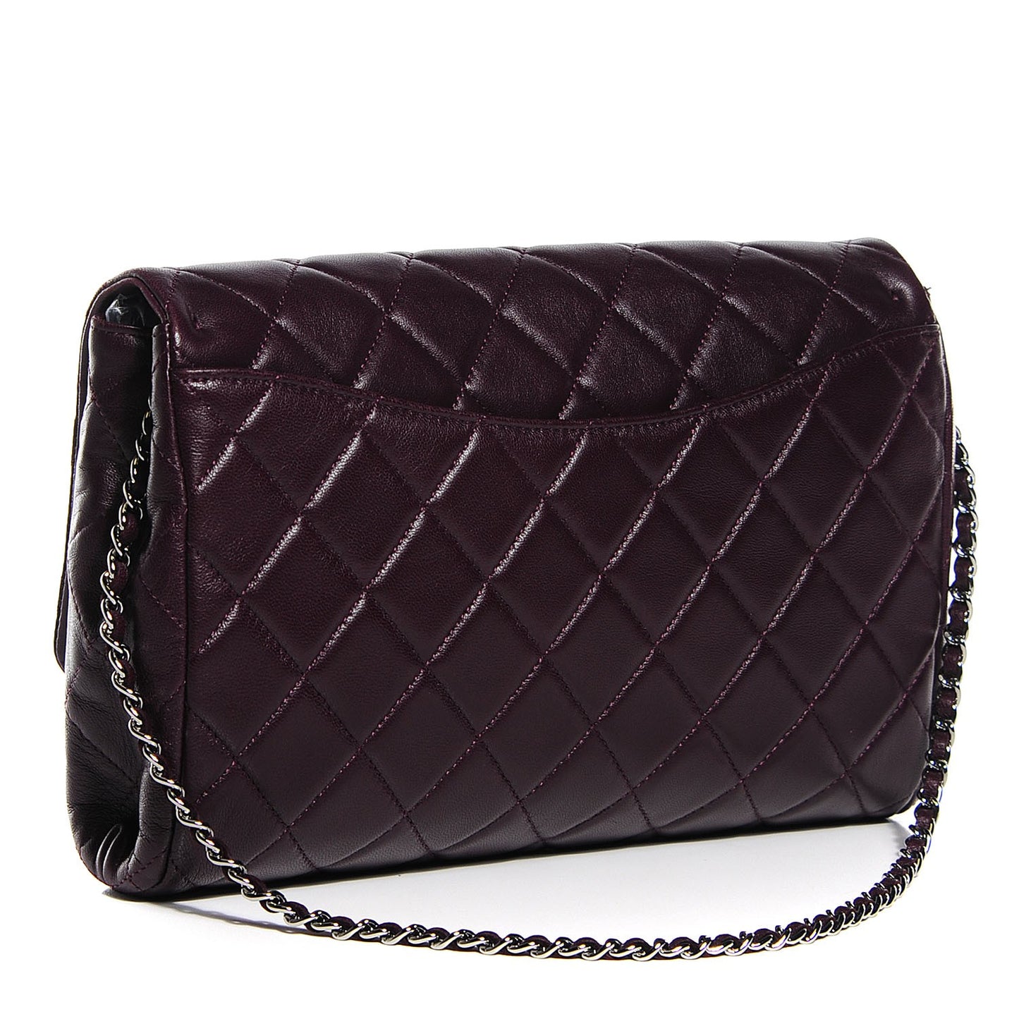 Lambskin Quilted Clutch With Chain Flap Purple